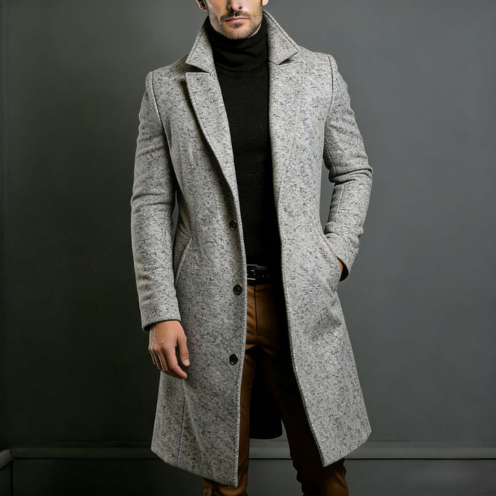 Herren Eleganter einreihiger Langmantel aus Wollmix mit schmaler Silhouette und Reverskragen Drune
