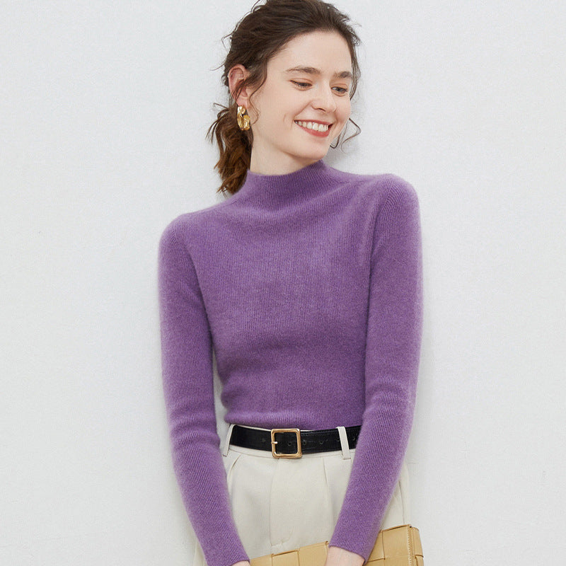 Damen Leichter taillierter Mockneck-Pullover in kaschmirähnlicher Mohair-Optik mit feiner Rippenstruktur Drune