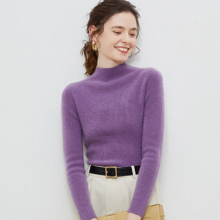 Damen Leichter taillierter Mockneck-Pullover in kaschmirähnlicher Mohair-Optik mit feiner Rippenstruktur Drune