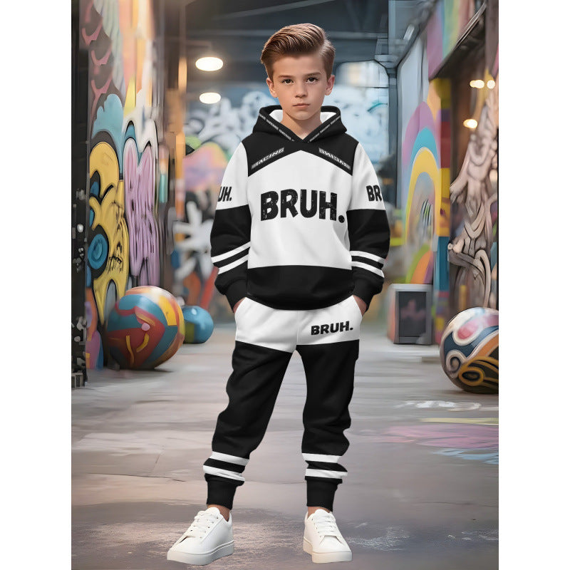 Unisex nan Kinder Jogginganzug mit Kapuzenpullover und detailreichem Auto-Print Drune