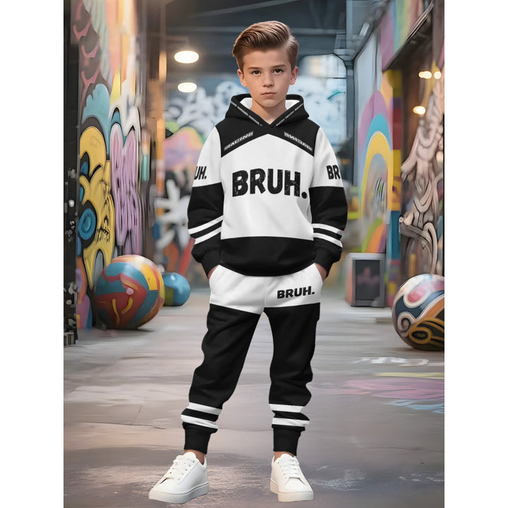 Unisex nan Kinder Jogginganzug mit Kapuzenpullover und detailreichem Auto-Print Drune
