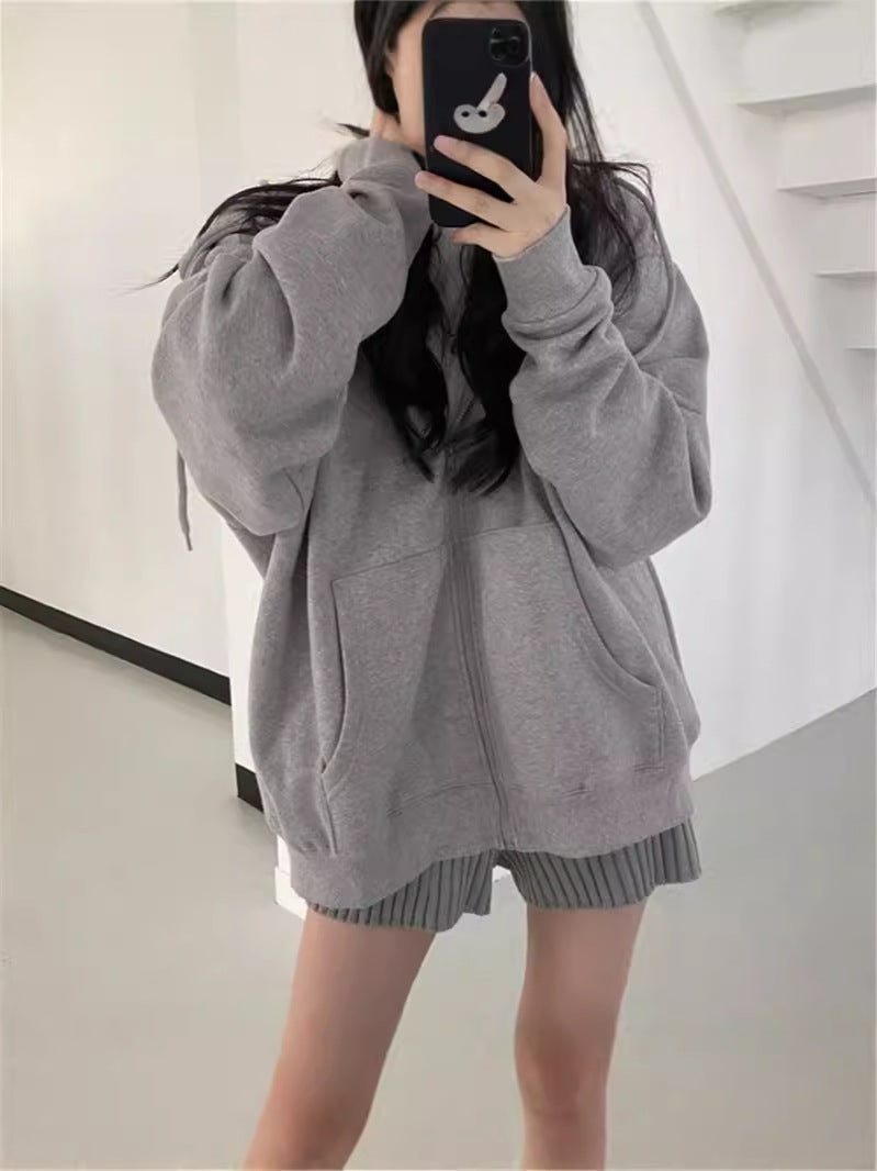 Drune Zip-up Oversized Solid Pocket Hooded Langarm Lose Baseball Jacke