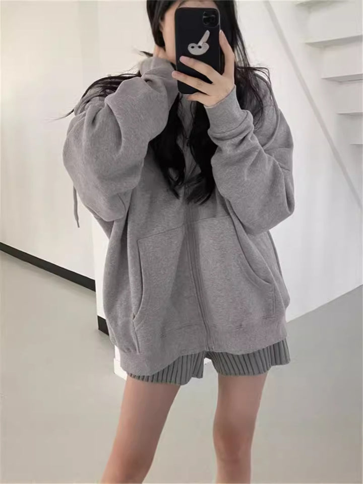 Drune Zip-up Oversized Solid Pocket Hooded Langarm Lose Baseball Jacke
