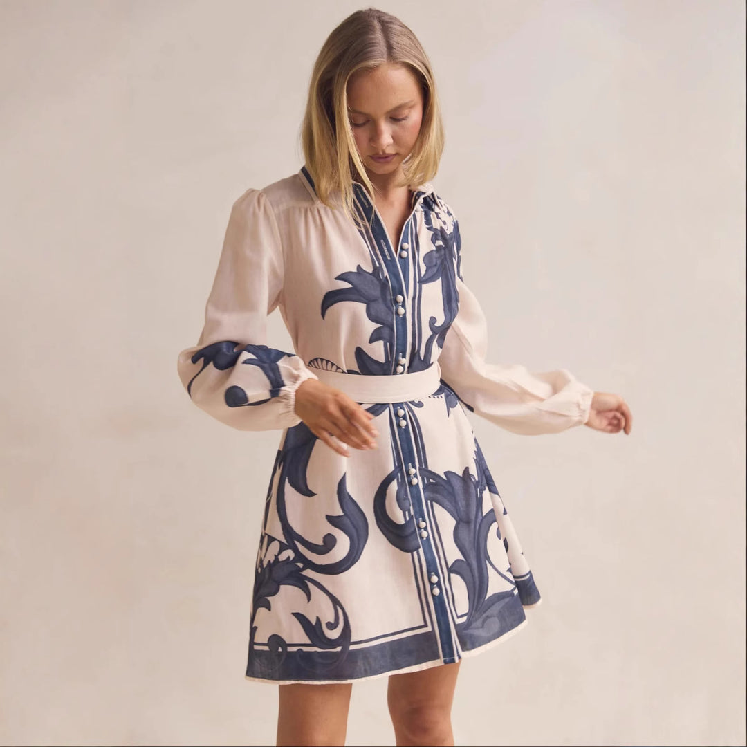 Damen Shirtkleid mit geschmeidigen Puffärmeln und floralem Design Drune