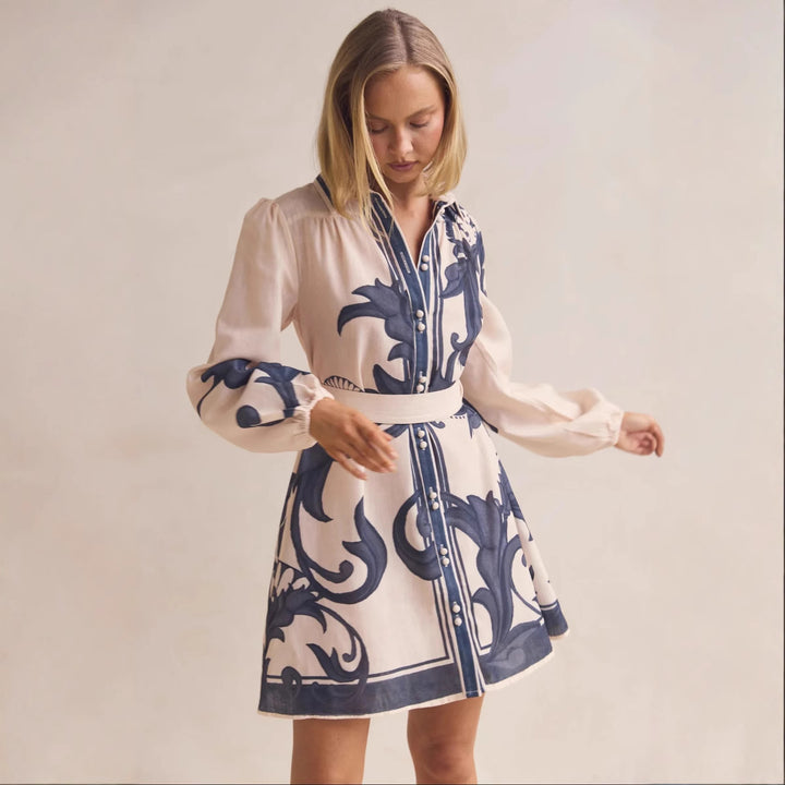 Damen Shirtkleid mit geschmeidigen Puffärmeln und floralem Design Drune
