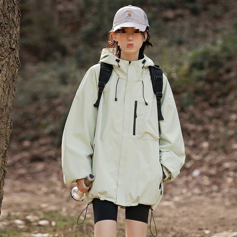 Damen technische Oversize-Outdoorjacke mit Kapuze, wasserabweisender Hülle & Kordelzug Drune