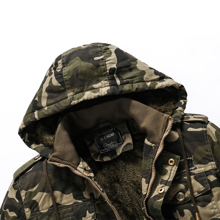 Herren Camouflage-Utility-Kapuzenjacke mit wärmendem Teddyfutter Drune