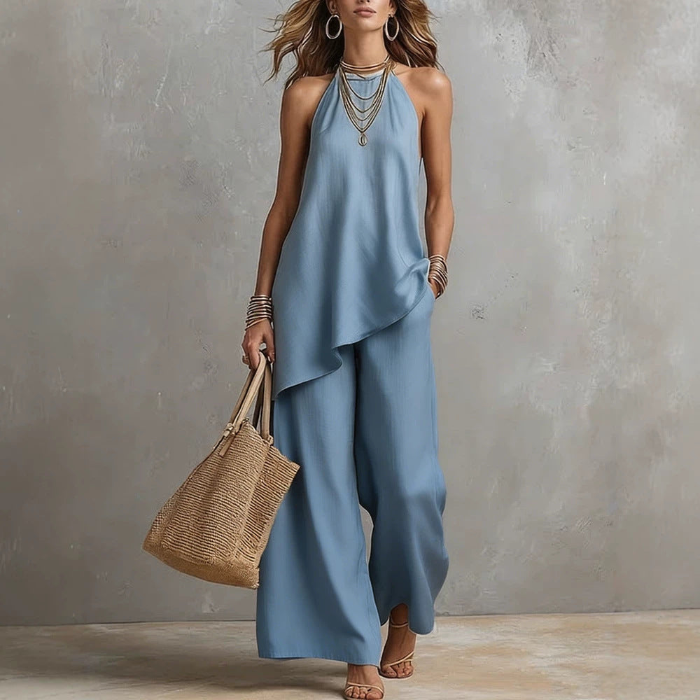 Damen luftiger Jumpsuit mit asymmetrischem Schnitt Drune