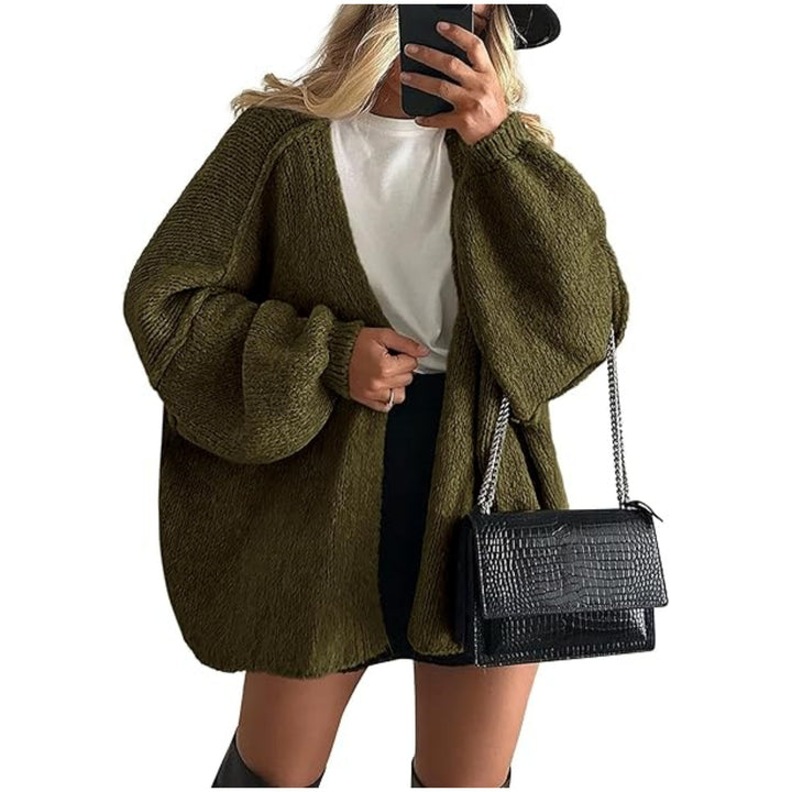 Damen Oversize Strickcardigan mit Ballonärmeln und offener Front Drune