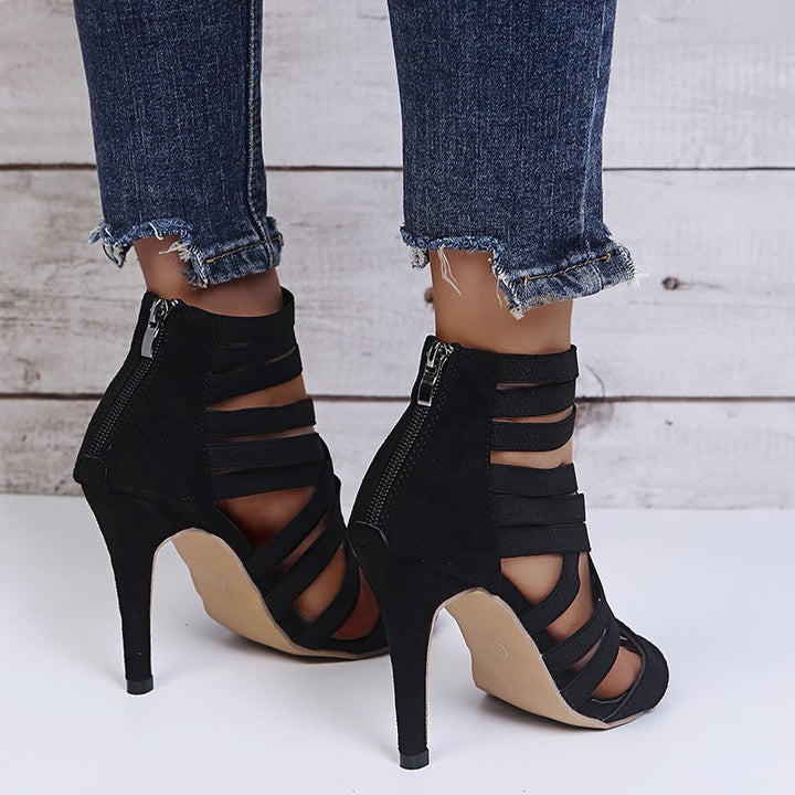 Damen elegante High Heel Sandaletten mit raffinierten Schnürdetails Drune
