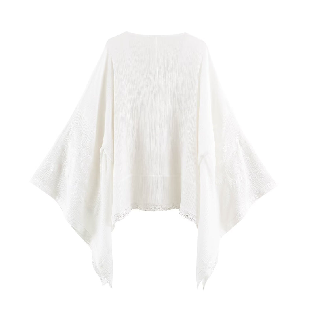 Damen Bestickter Kaftan‑Kimono mit V‑Ausschnitt und fließender Poncho‑Silhouette Drune