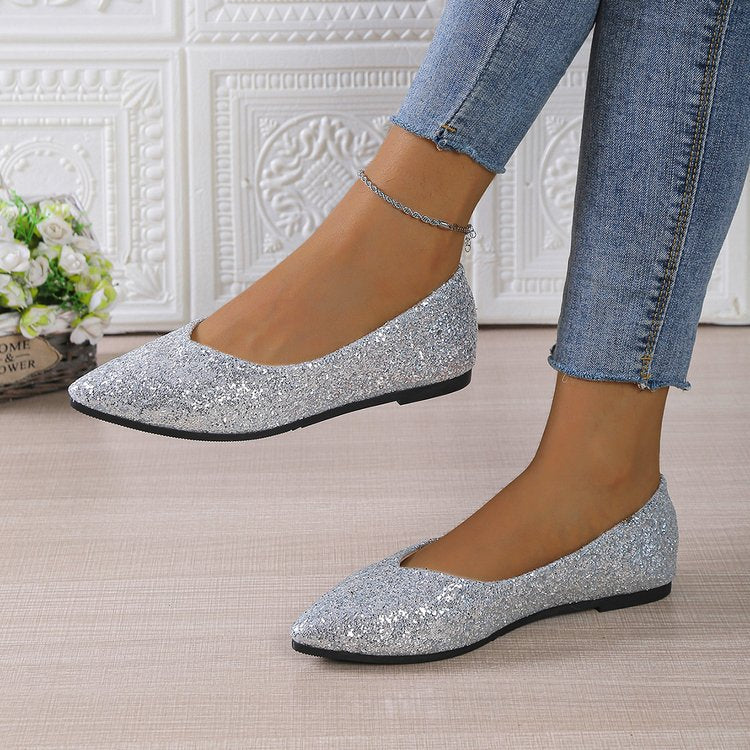Damen Glitzer-Ballerinas mit spitzer Zehenpartie und flacher Laufsohle Drune