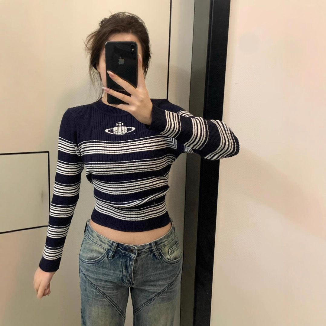Damen Modischer Rippstrickpullover mit Streifen Drune
