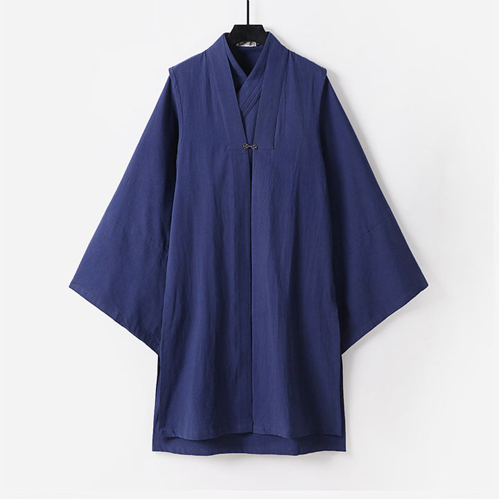 Unisex Asiatisch inspirierte Oversize-Kimono-Jacke mit Trompetenärmeln und kleinem Knebelverschluss Drune