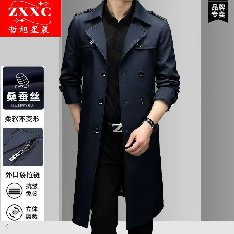 Herren Doppelreihiger taillierter Trenchcoat mit Schulterklappen Drune