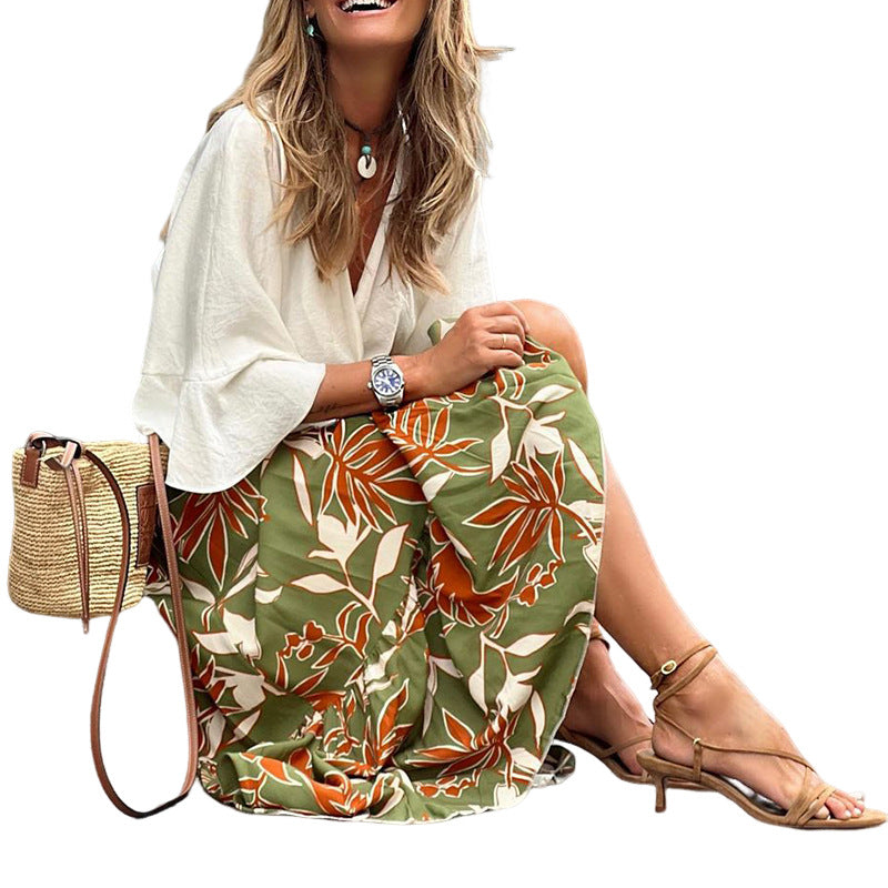 Damen Fließender Maxi-Rock mit floralem Design und asymmetrischem Saum Drune