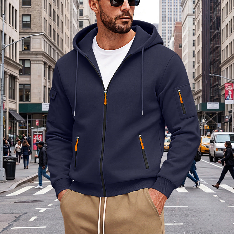 Herren Kapuzen-Sweatjacke mit durchgehendem Reißverschluss und mehreren Sicherheits-Taschen Drune