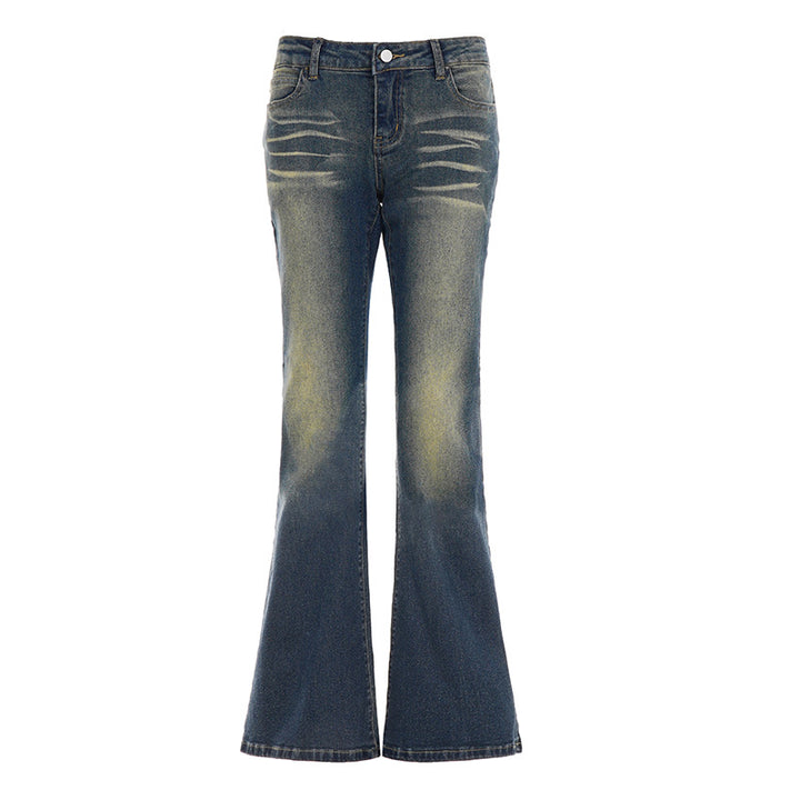 Damen Schlagjeans mit Used-Effekt, Whiskering und ausgestelltem Bein Drune