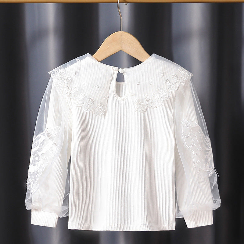 Mädchen Bluse mit transparenten Puffärmeln und floralem Spitzenbesatz Drune