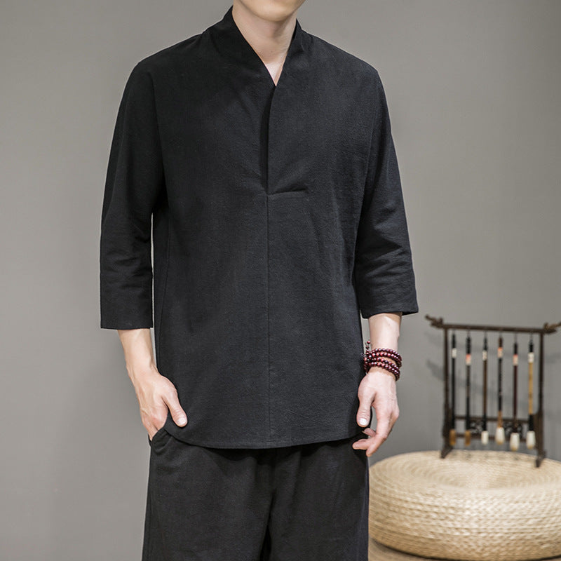 Herren nan modern geschnittene Kimono-Hemdjacke mit V-Kragen und 3/4-Ärmeln Drune