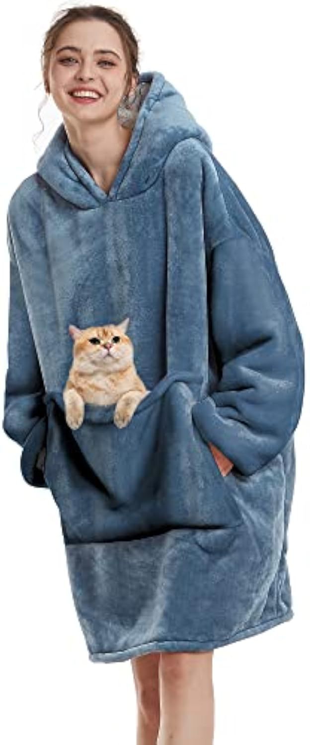 Damen Oversize Kapuzen-Kuscheldecke aus Mikrofaser mit Sherpa-Futter Drune