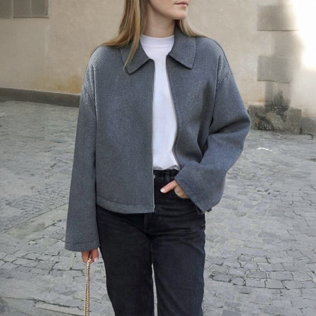 Damen nan kaschmirähnliche Wolljacke mit durchgehendem Reißverschluss, oversized Schnitt und Hemdkragen Drune