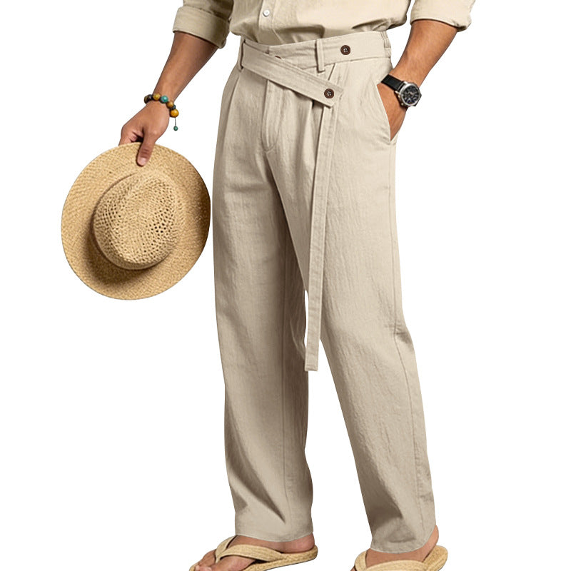 Herren nan weite Leinenhose mit Wickelbund, hoher Taille und legerem Bein Drune