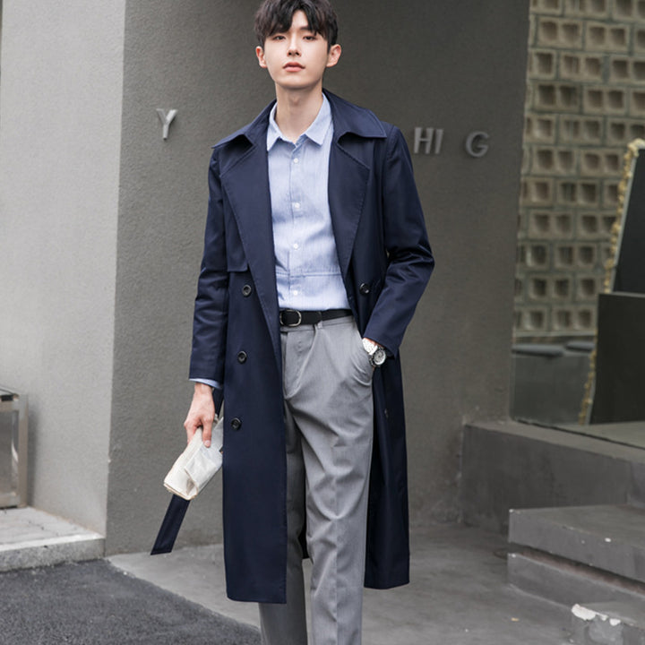 Herren Leichter Trenchcoat mit Doppelreiher, tailliertem Schnitt und windabweisender Oberfläche Drune