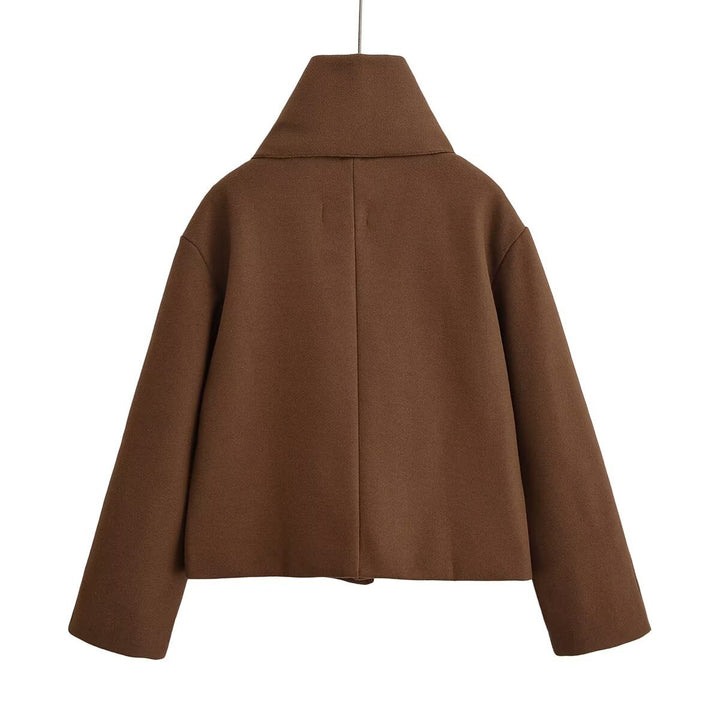Damen elegante kurz geschnittene Jacke mit großem Kragen Drune
