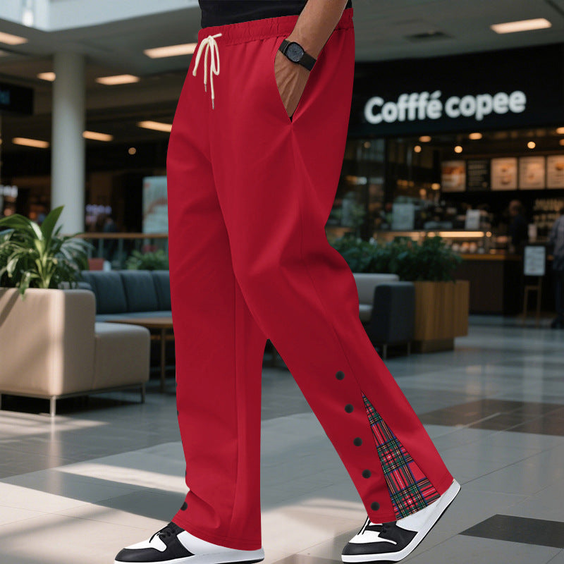 Herren Relaxed-Fit Jogginghose mit Karo-Seitenpasse, Druckknopfleiste & Kordelzug Drune