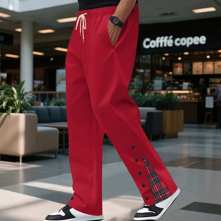 Herren Relaxed-Fit Jogginghose mit Karo-Seitenpasse, Druckknopfleiste & Kordelzug Drune