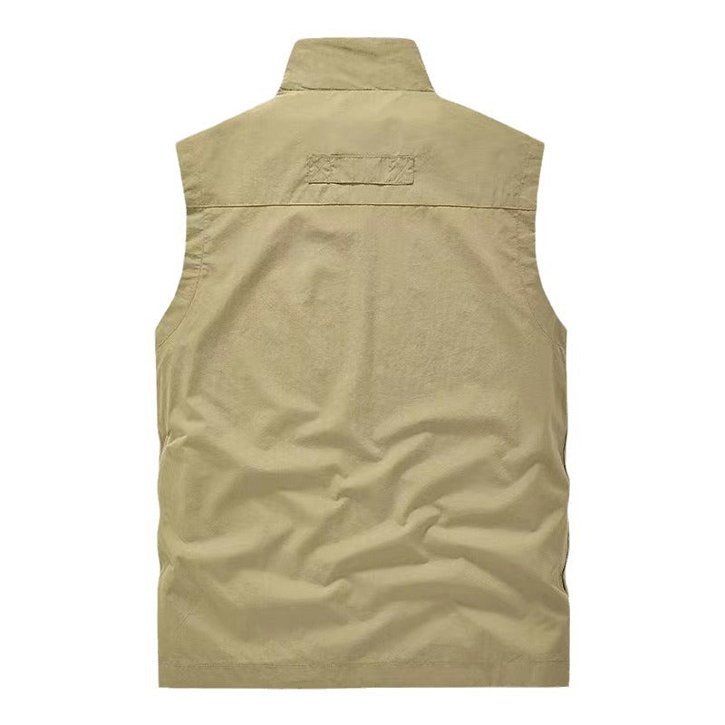 Herren Multifunktionale Utility-Weste mit Stehkragen und Mehrfachtaschen Drune