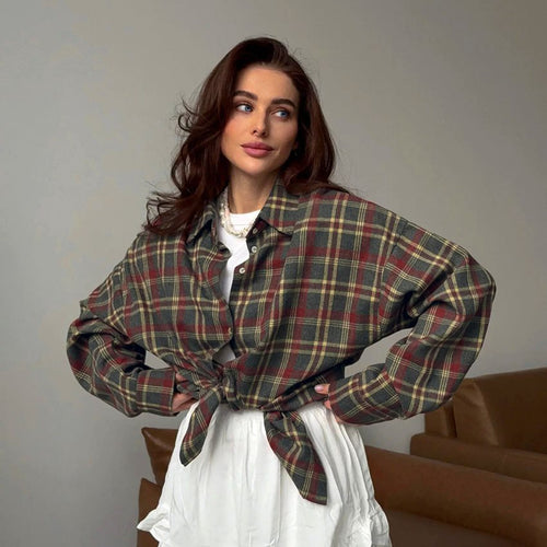 Damen lässige Karobluse aus weicher Baumwolle mit Knopfdetails Drune