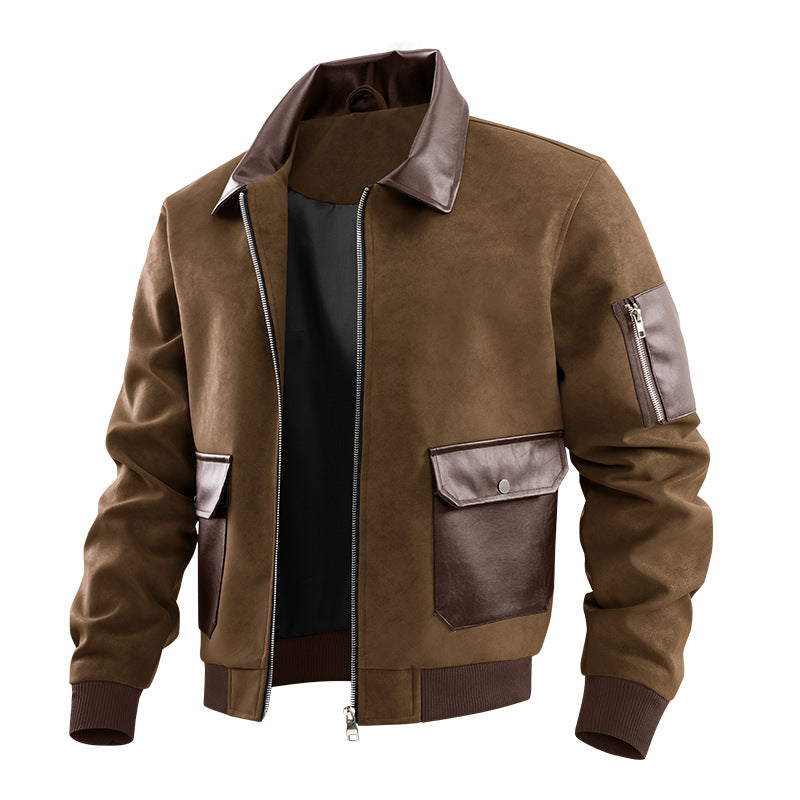 Men's  suede-effect flight jacket with leather-trim flap pockets and sleeve zip pocket Drune