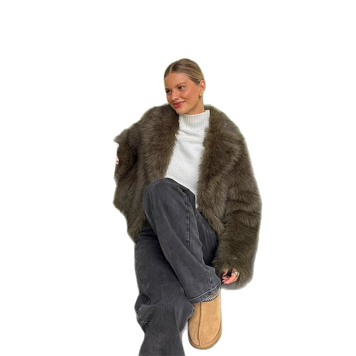 Damen Boxy-Kunstfelljacke mit voluminösem Schalkragen und weicher Teddystruktur Drune
