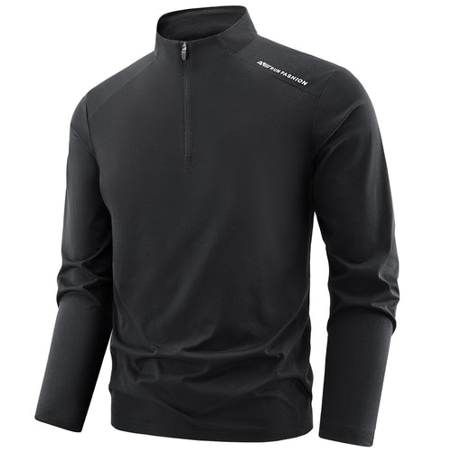 Herren Sportliches Langarm-Halbzip-Laufshirt mit Stehkragen und Funktionsmaterial Drune