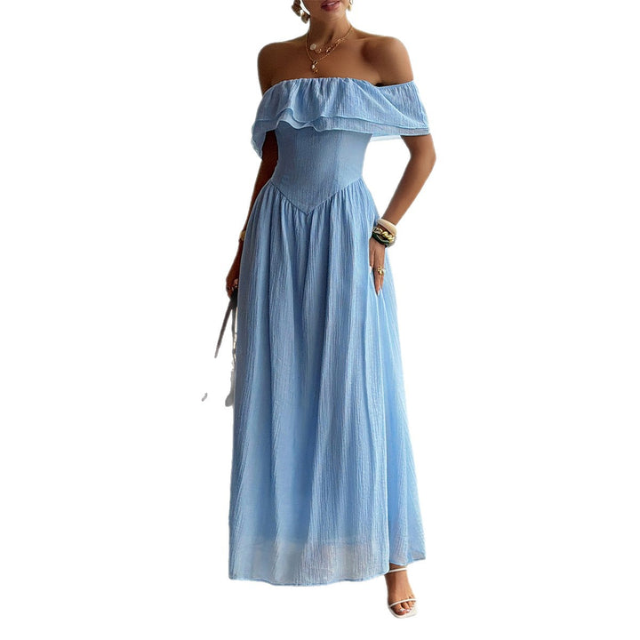 Damen Off-Shoulder Maxikleid mit fließendem Schnitt und Rüschendetails Drune