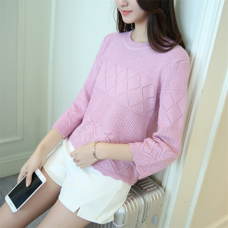 Damen lässiger Strickpullover mit strukturiertem Muster Drune