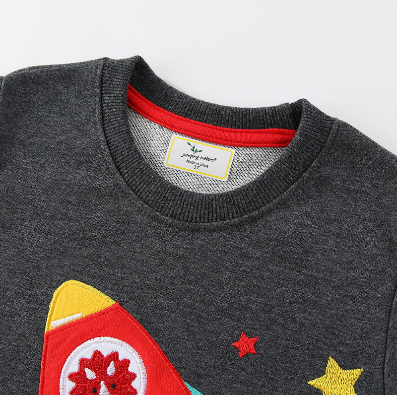 Kinder Sweatshirt mit kreativem Raketen- und Tierdesign Drune