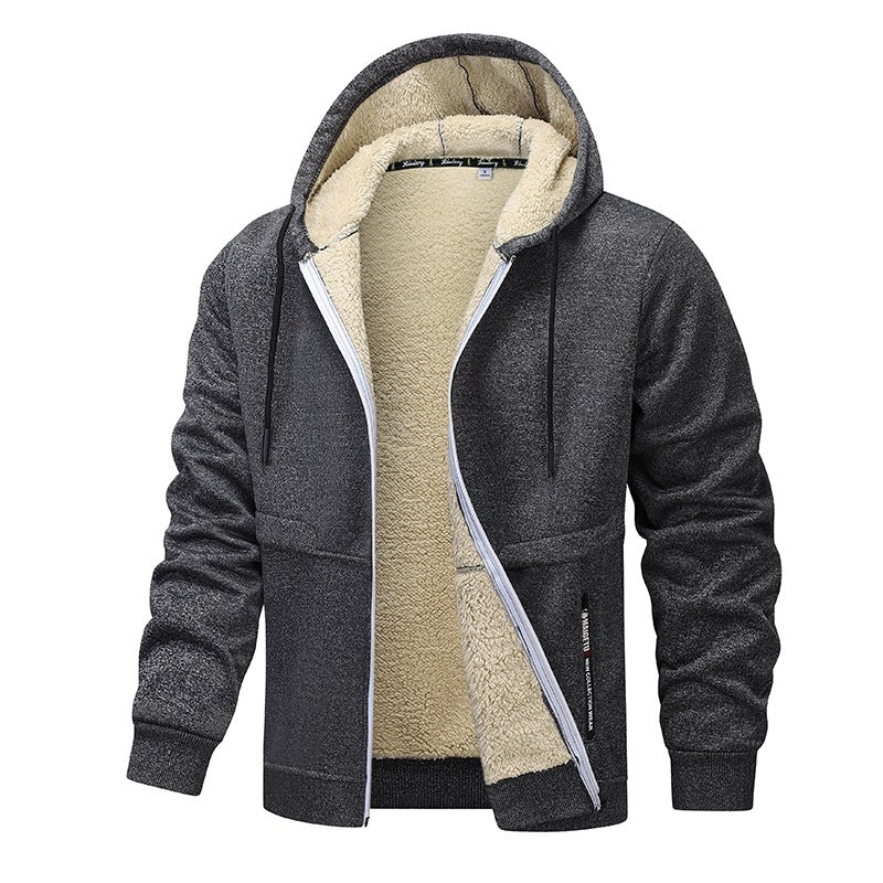 Herren Sherpa‑gefütterte Zip‑Hoodiejacke im Urban‑Casual‑Stil mit Teddyfleece‑Innenfutter Drune