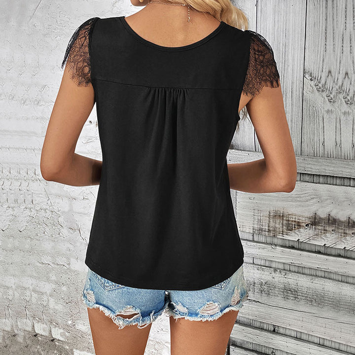Damen Top mit elegantem Spitzenabschluss und Knopfleiste Drune