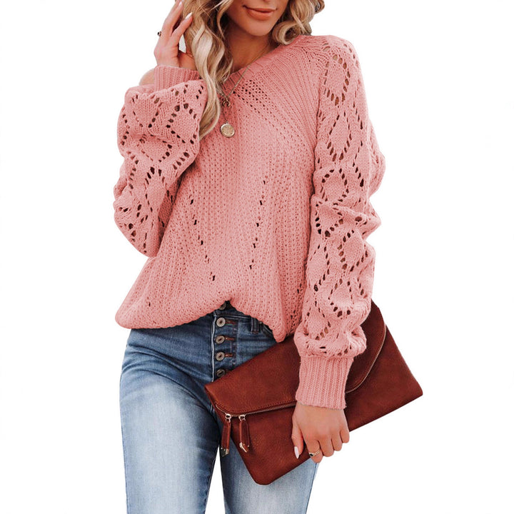 Damen Strickpullover mit Lochmuster und voluminösen Ärmeln Drune