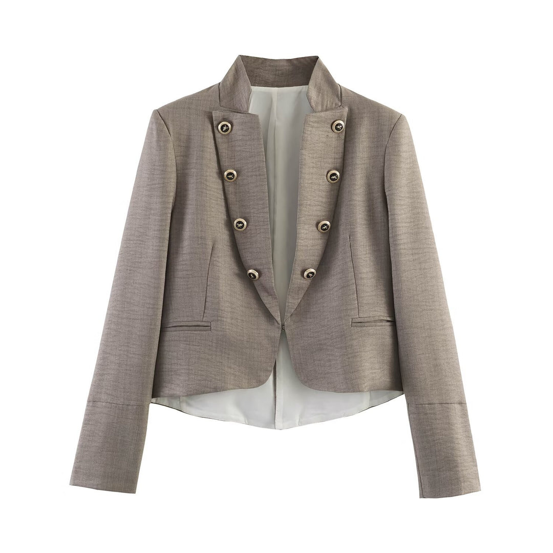 Damen Kurzblazer mit Stehkragen, doppelreihiger Zierknopfleiste und taillierter Silhouette Drune