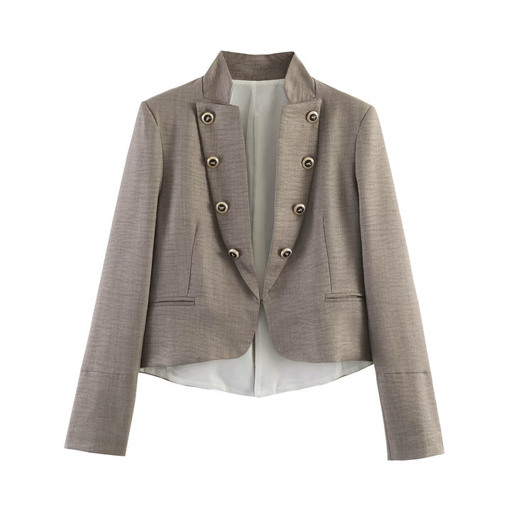 Damen Kurzblazer mit Stehkragen, doppelreihiger Zierknopfleiste und taillierter Silhouette Drune