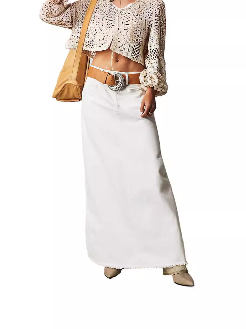Damen Maxirock aus Denim mit hohem Bund und praktischen Taschen Drune