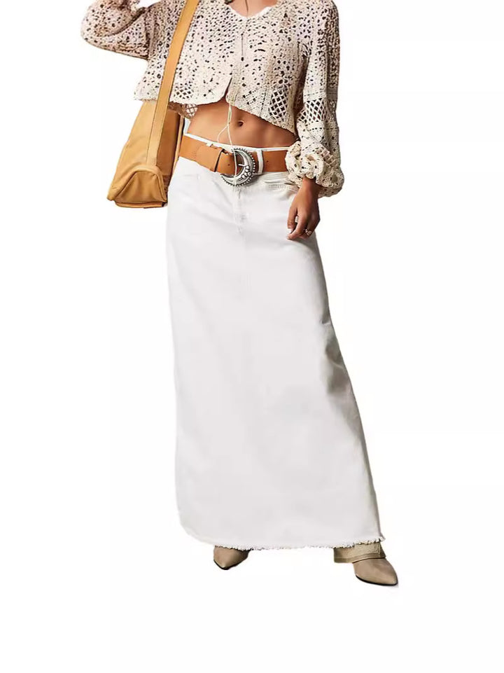 Damen Maxirock aus Denim mit hohem Bund und praktischen Taschen Drune