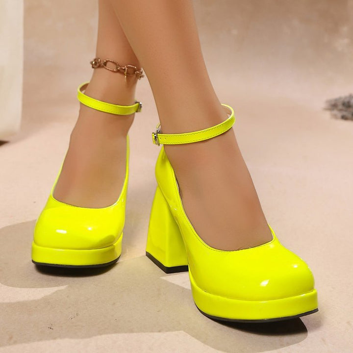 Damen Glamouröse Plateau-Pumps mit verstellbarem Knöchelriemen und robustem Blockabsatz Drune