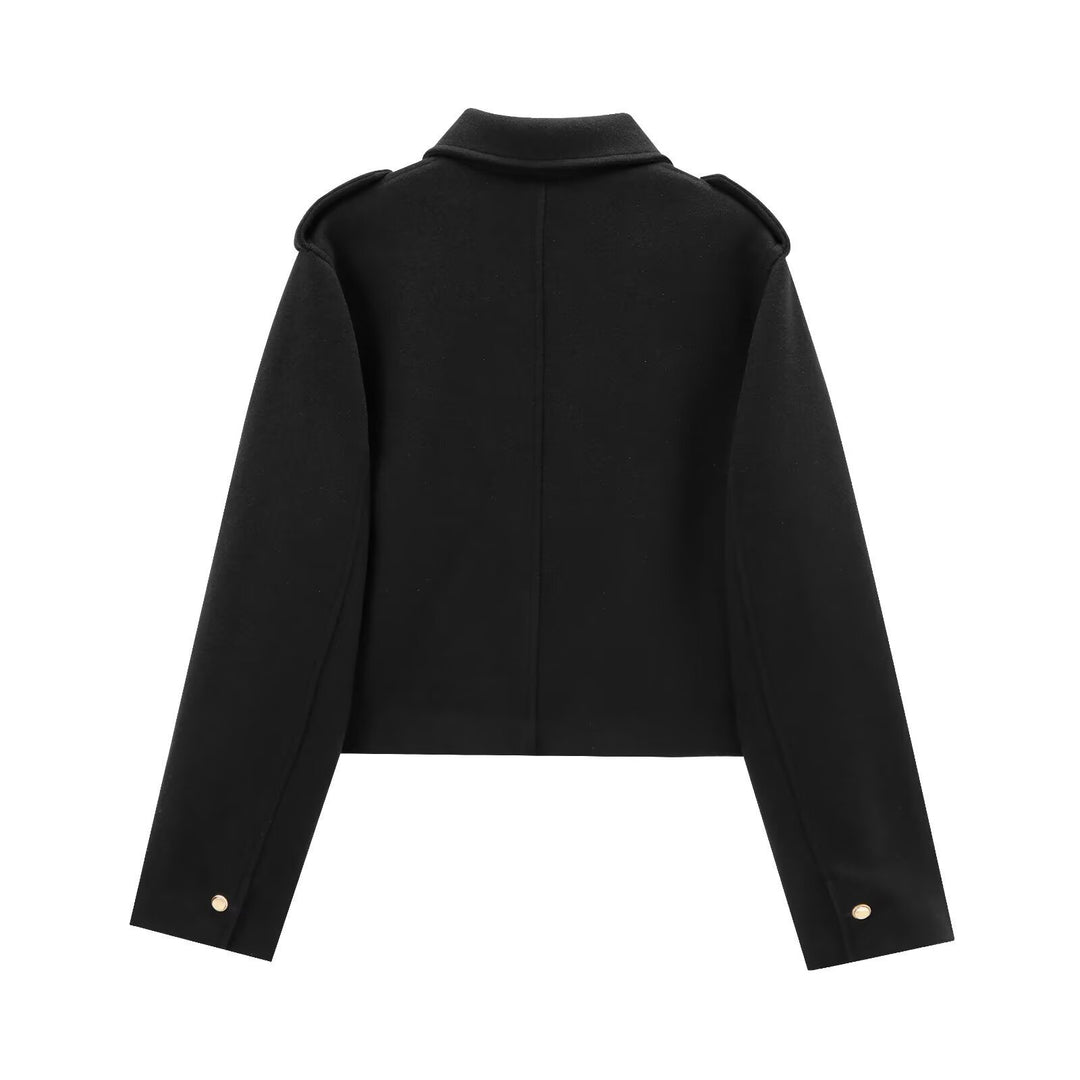 Damen moderne cropped Jacke mit goldenen Druckknöpfen Drune