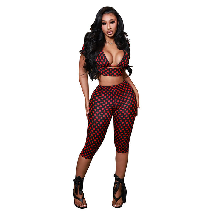 Damen Modisches Sportoutfit mit gepunktetem Design und figurbetonter Passform Drune