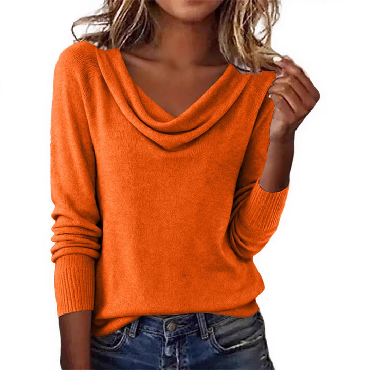 Damen Feiner Strickpullover mit Wasserfallkragen und Rippbündchen Drune